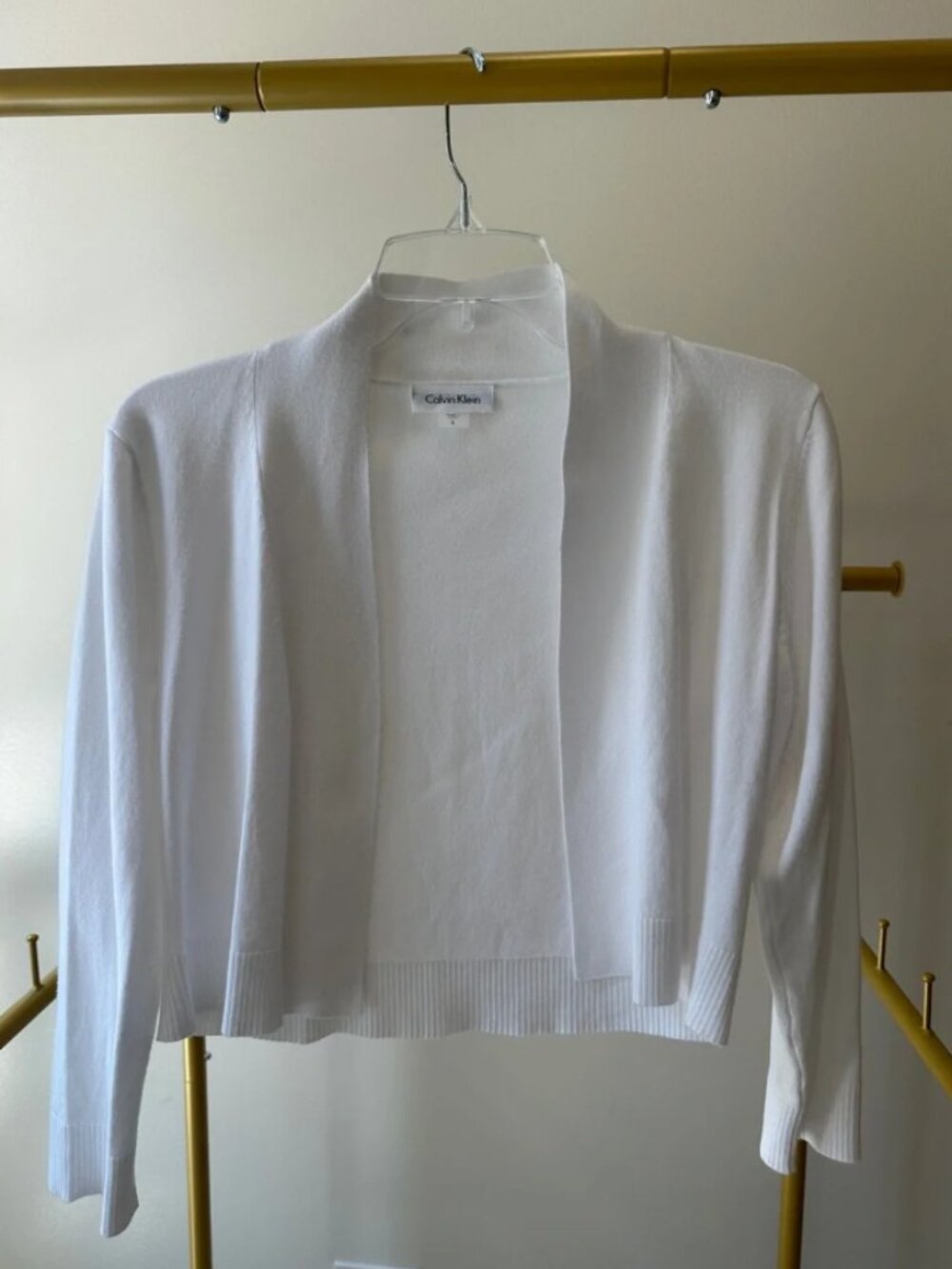 Calvin Klein White Knit open front cropped cardigan